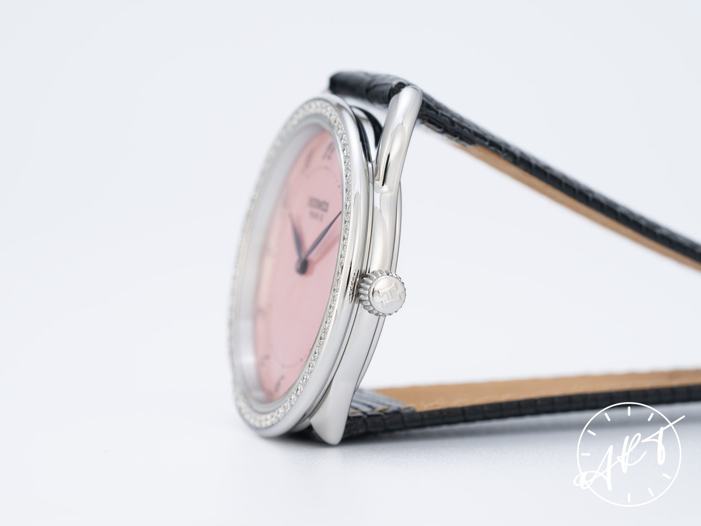 Hermes Arceau Factory Diamond Bezel Pink MOP Dial SS Quartz Watch AR5.730 w/ B&P