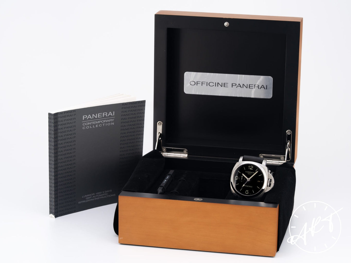 Panerai PAM 320 Luminor 1950 R Serial 3 Days GMT Black Dial SS Watch PAM00320 w/Box