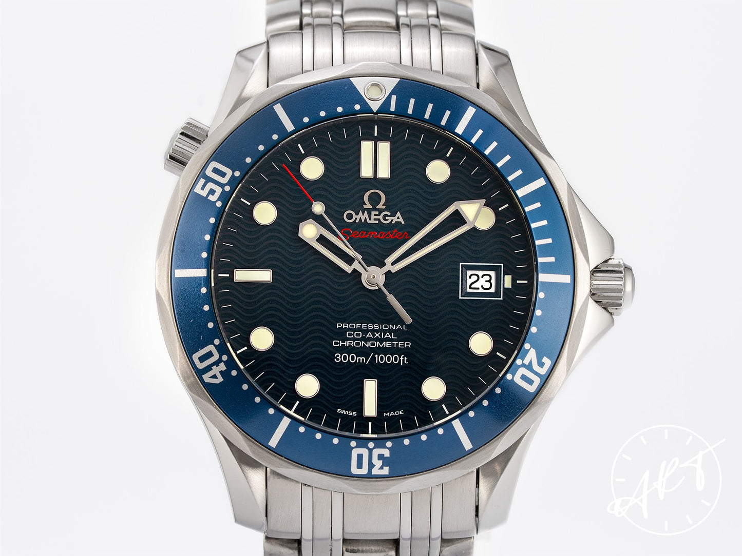 Omega Seamaster 300 Blue Wave Dial SS Auto Diver Watch 2220.80.00 w/ B&P