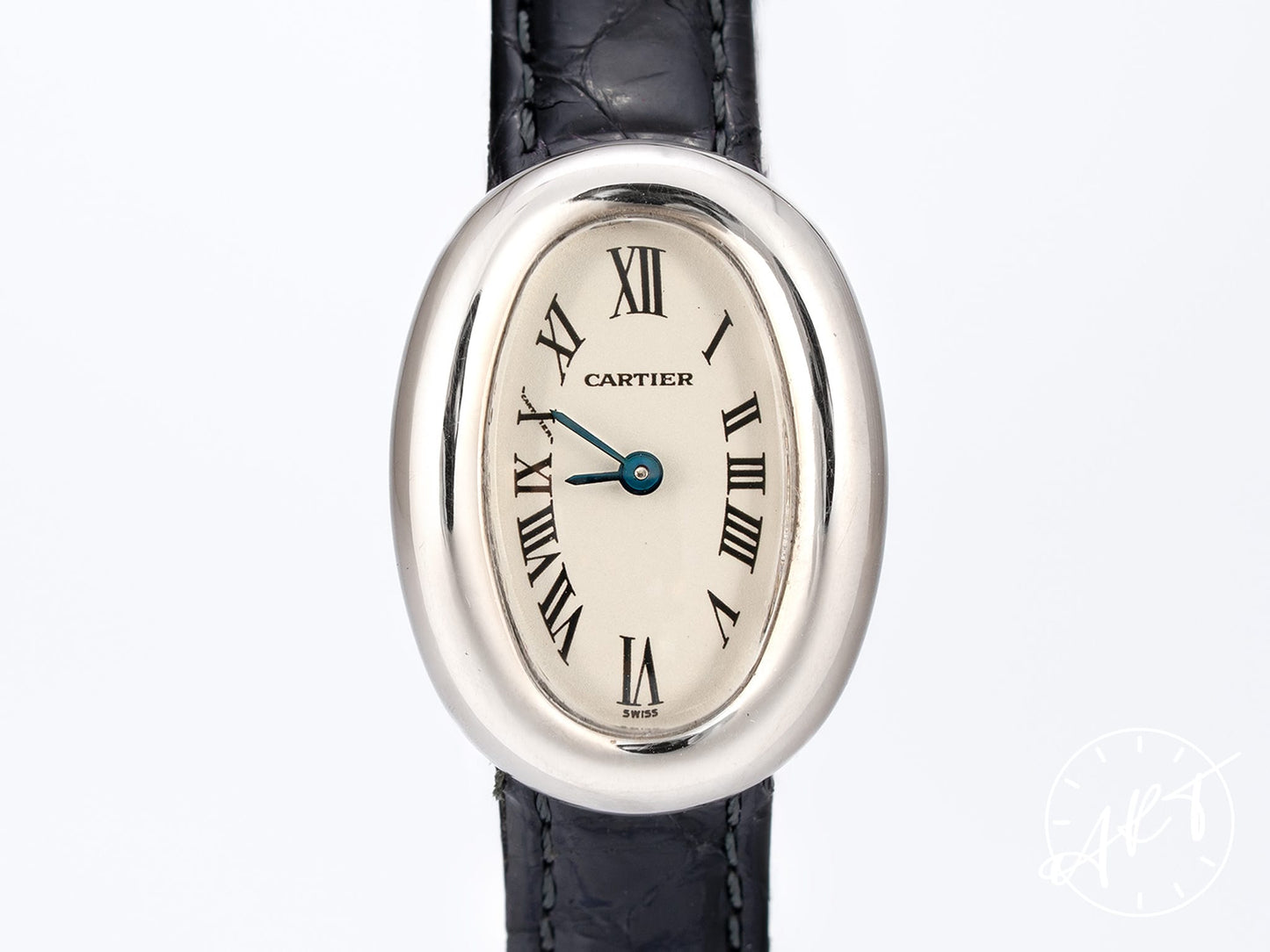 Cartier Mini Baignoire Silver Dial 18K WG Oval Quartz Ladies Watch W1518956 BP