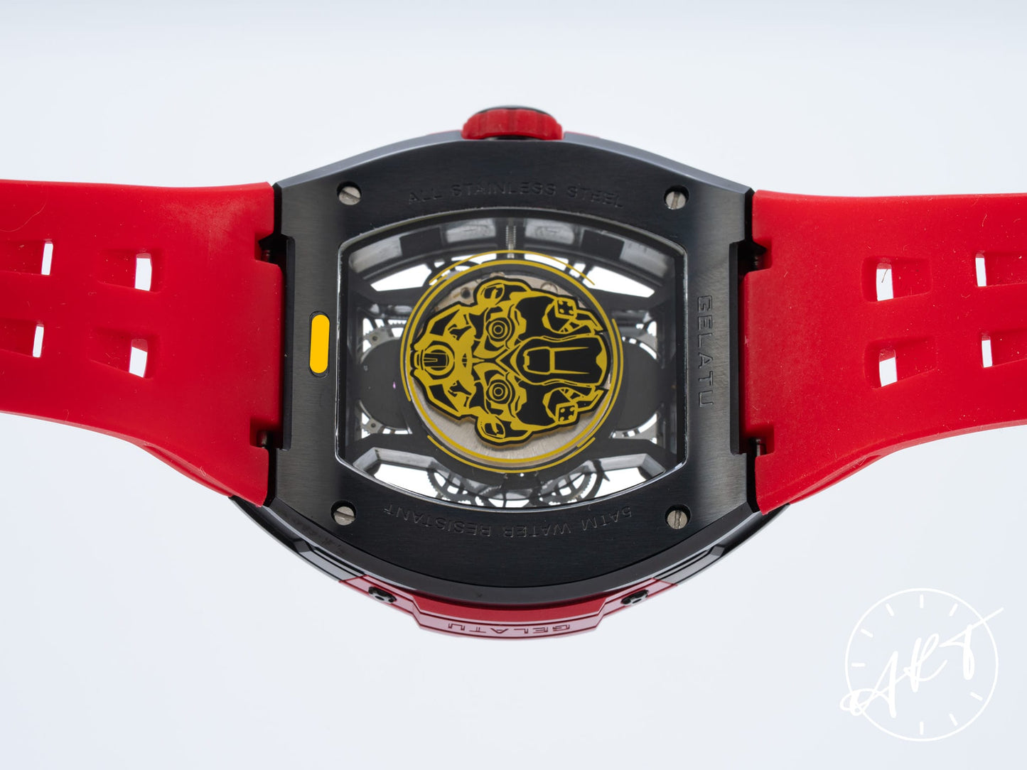 NEW Gelatu Red Black PVD-Coated SS Black Skeleton Dial Auto Watch 6012 w/ Paper