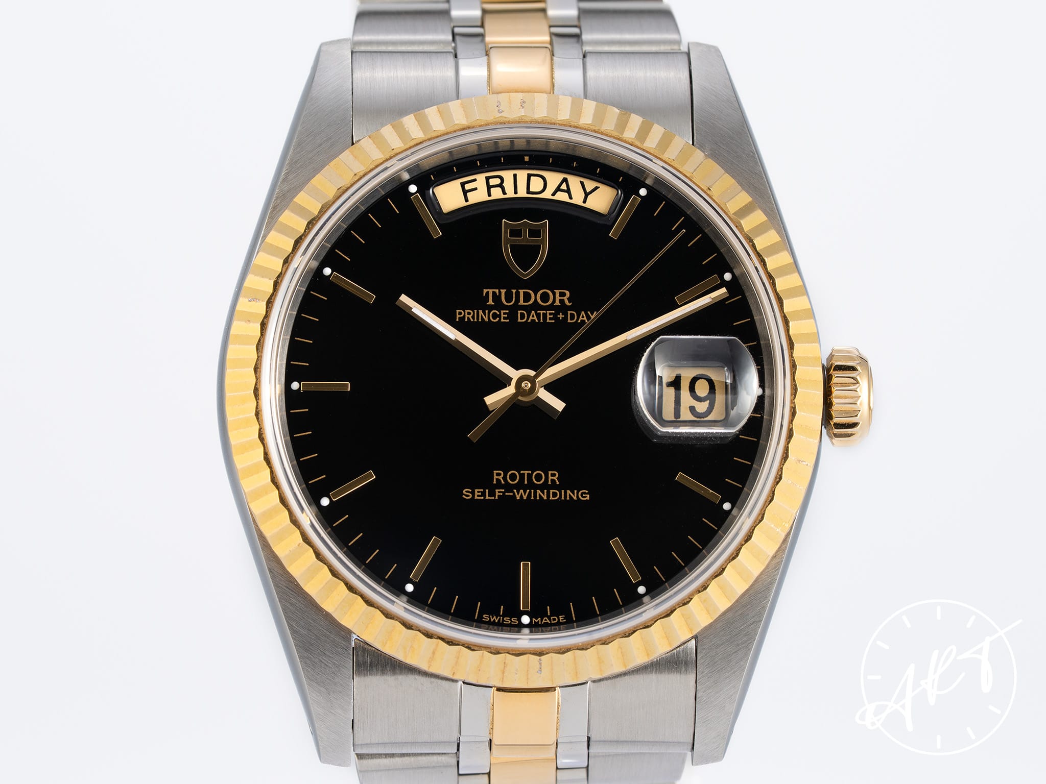 Tudor Prince Day-Date Black Dial Two-Tone 18K Gold & SS Watch