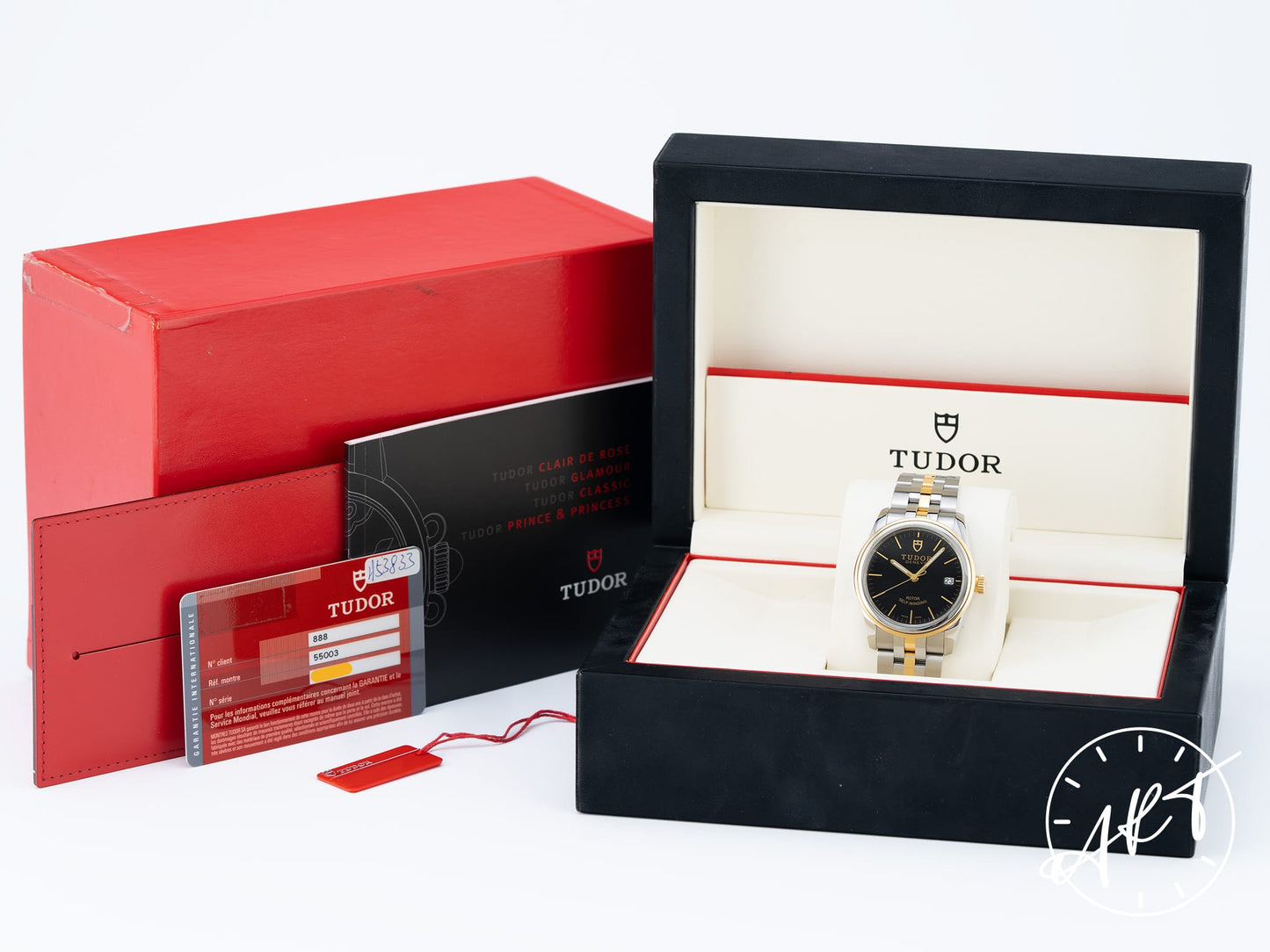 Tudor Glamour Date 36 Black Dial 18K Gold & SS Auto Watch 55003 w/ B&P