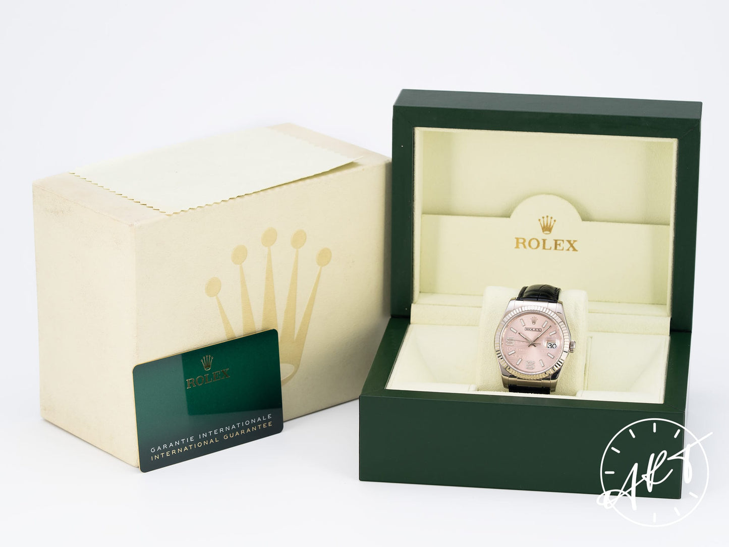 Rolex DateJust 36 Pink Dial 18K White Gold Automatic Watch 116139 w/ Box & Paper