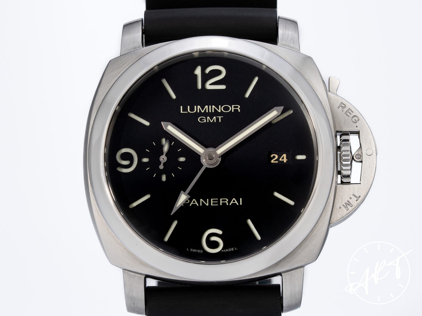Panerai PAM 320 Luminor 1950 R Serial 3 Days GMT Black Dial SS Watch PAM00320 w/Box