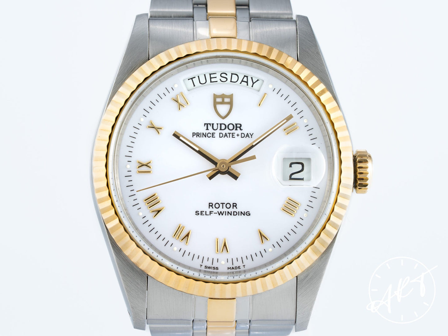 Tudor Prince Day-Date White Roman Dial 18K Gold & SS Watch 76213
