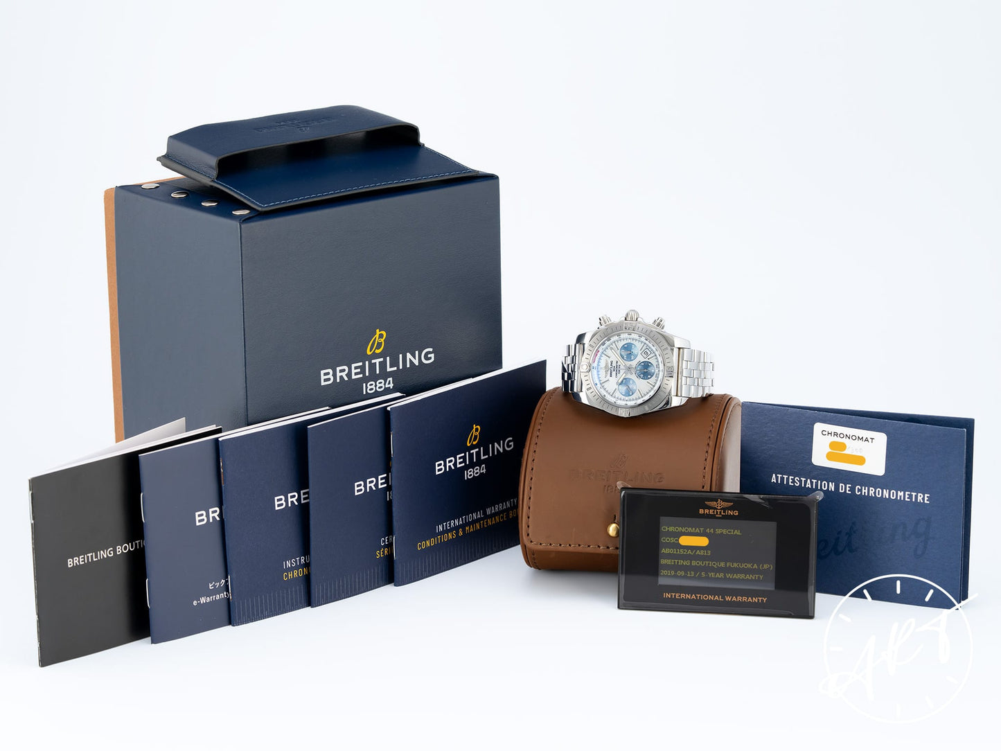 Breitling Chronomat 44 Blue & Silver MOP Dial SS Japan Ltd Watch AB01152A BP