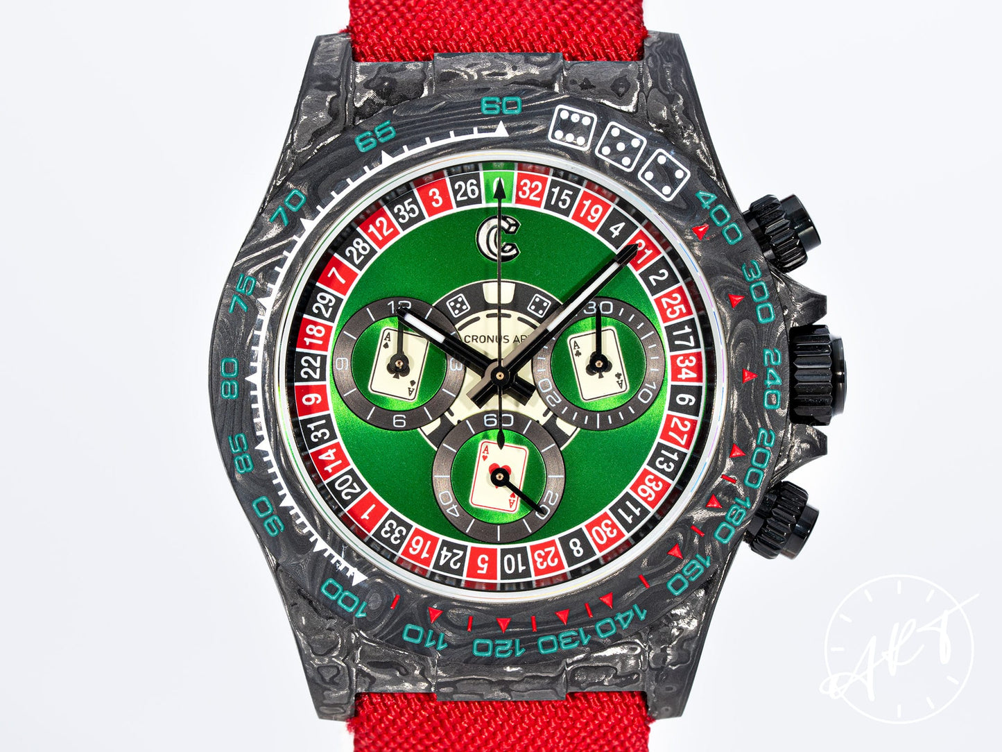 NEW Cronus Art Daytona Emerald Chrono Roulette Dial Carbon Fiber Watch w/ B&P