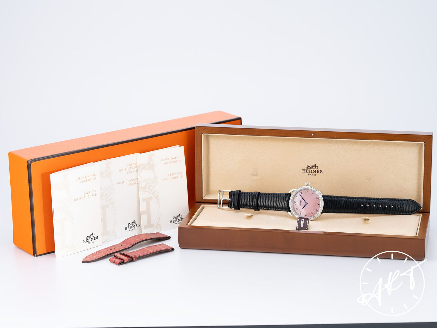 Hermes Arceau Factory Diamond Bezel Pink MOP Dial SS Quartz Watch AR5.730 w/ B&P