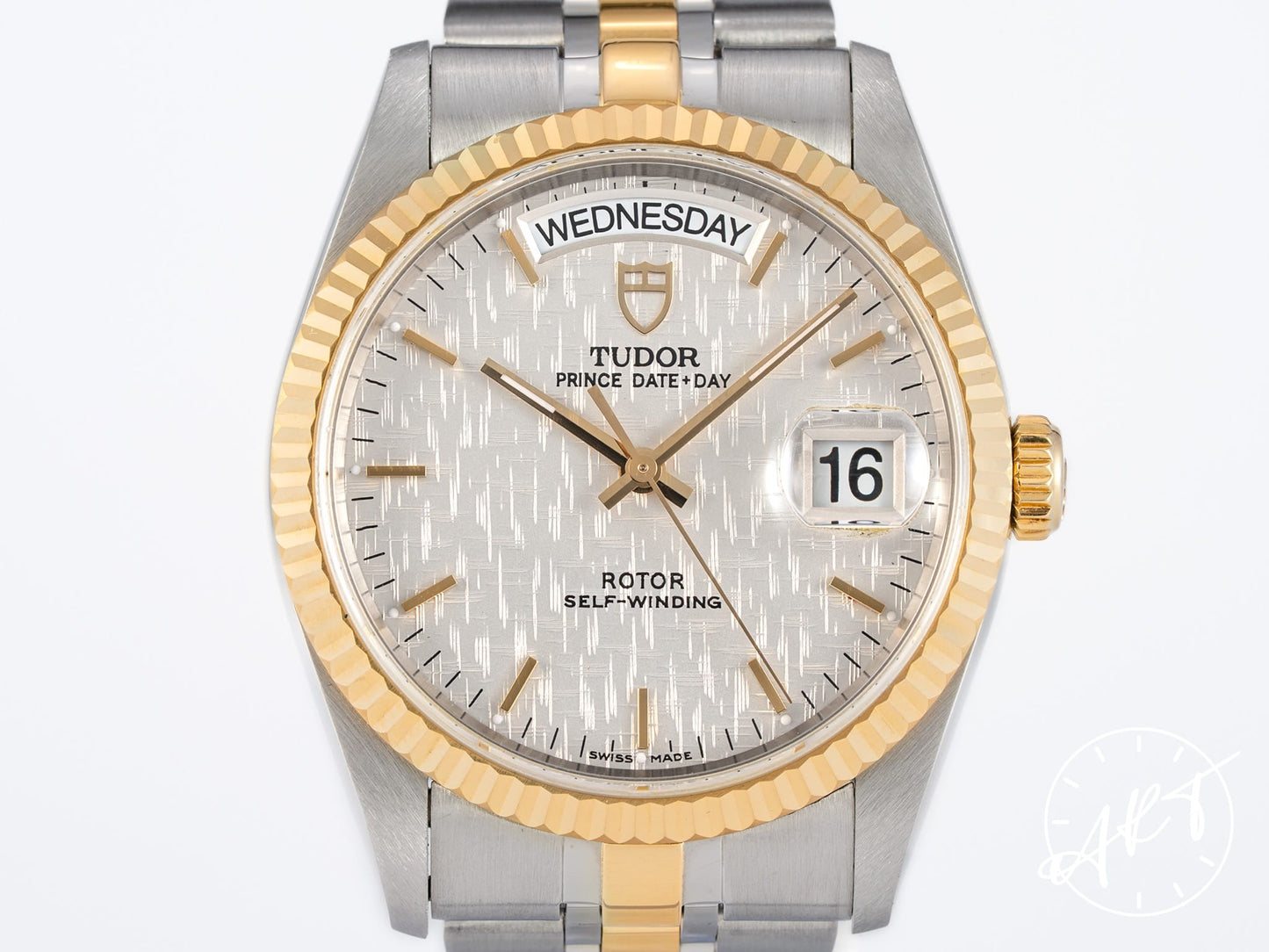 Tudor Prince Day-Date Silver Linen Dial 18K Gold & SS Watch 76213