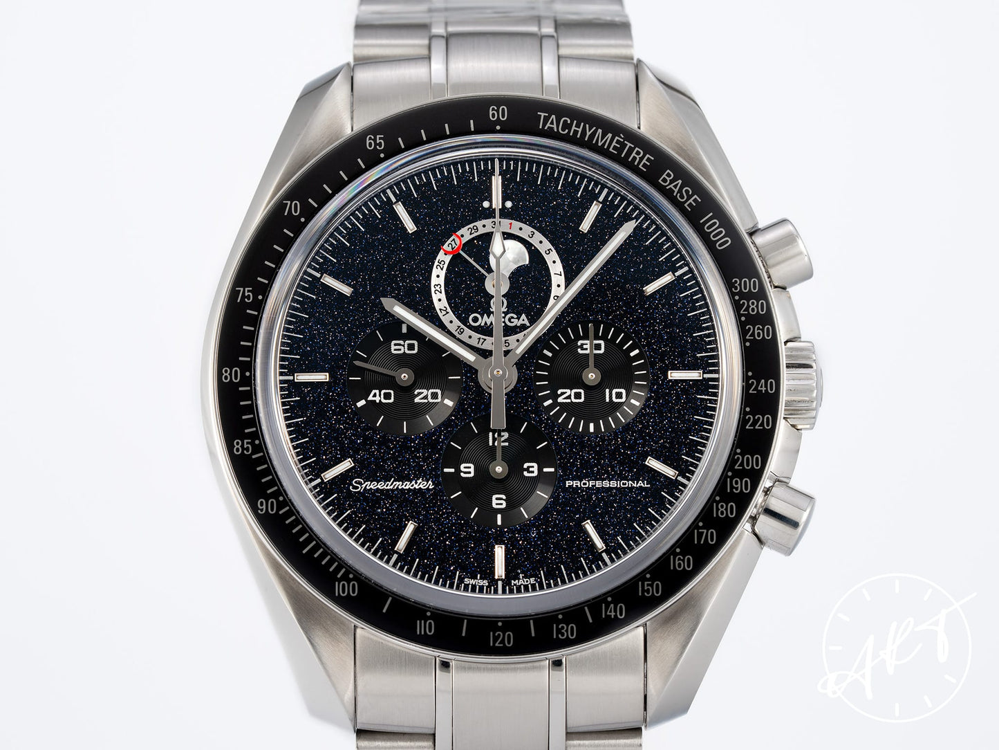 NEW Omega Speedmaster Professional Moonphase Blue Aventurine Dial SS Watch BP