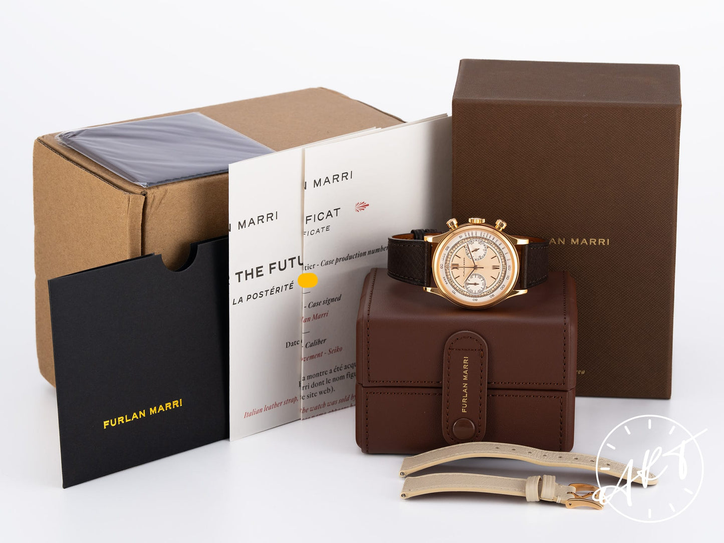 NEW Furlan Marri Sabbia Rosa Chrono Champagne Dial Gold Plated & SS Mecaquartz Watch BP