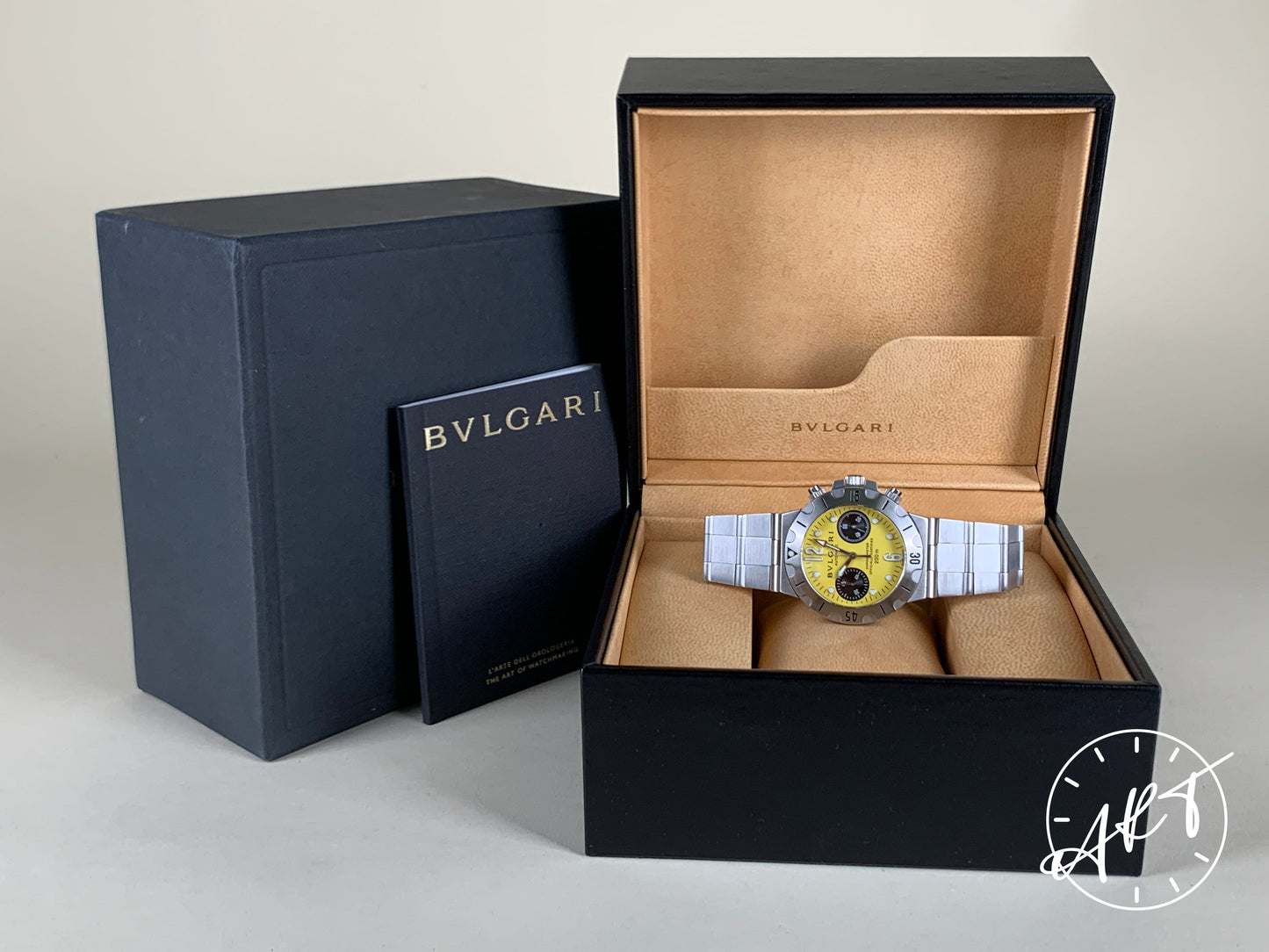 Bvlgari Diagono Scuba Chronograph Yellow Dial SS Auto Diver Watch SCB38S