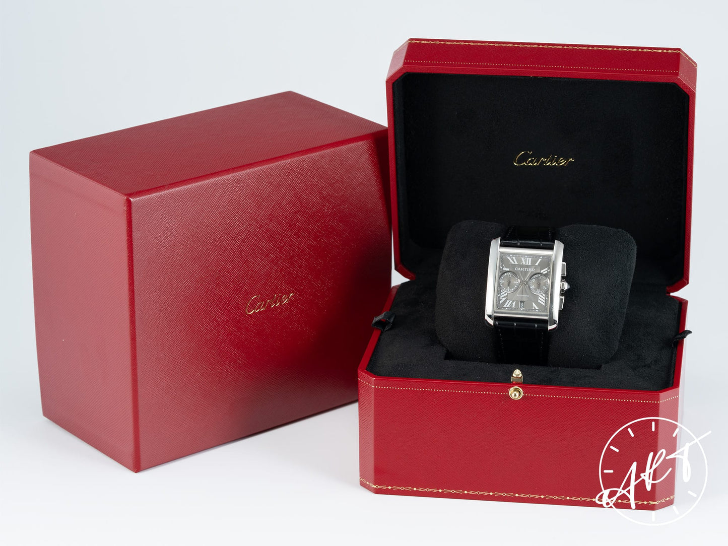 Cartier Tank MC Chronograph Gray Guilloche Dial SS Auto Watch W5330008 w/ Box