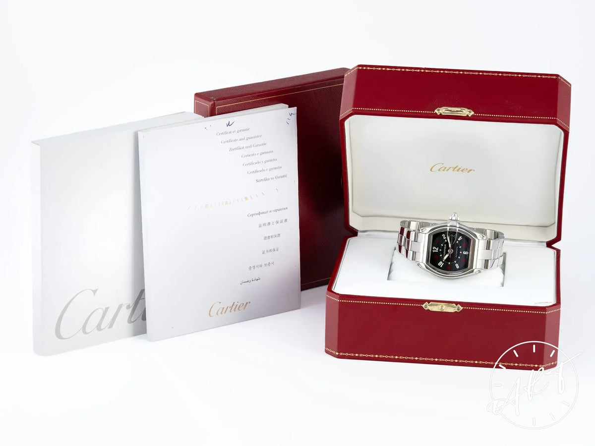 NEW Cartier Roadster Black Dial SS Auto Watch W62002V3 w/ Box & Manual