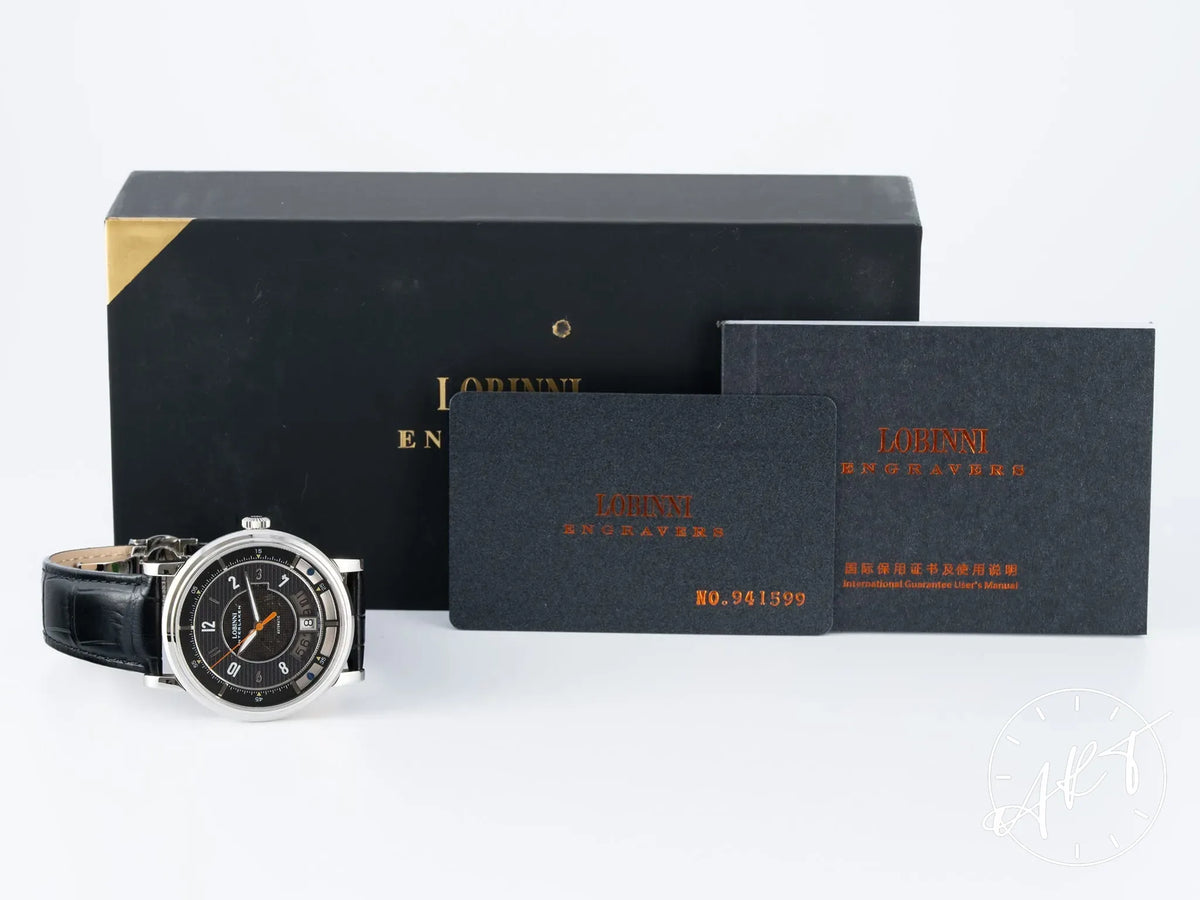 NEW Lobinni Classic Black Dial Stainless Steel Automatic Watch 16028 in FULL SET