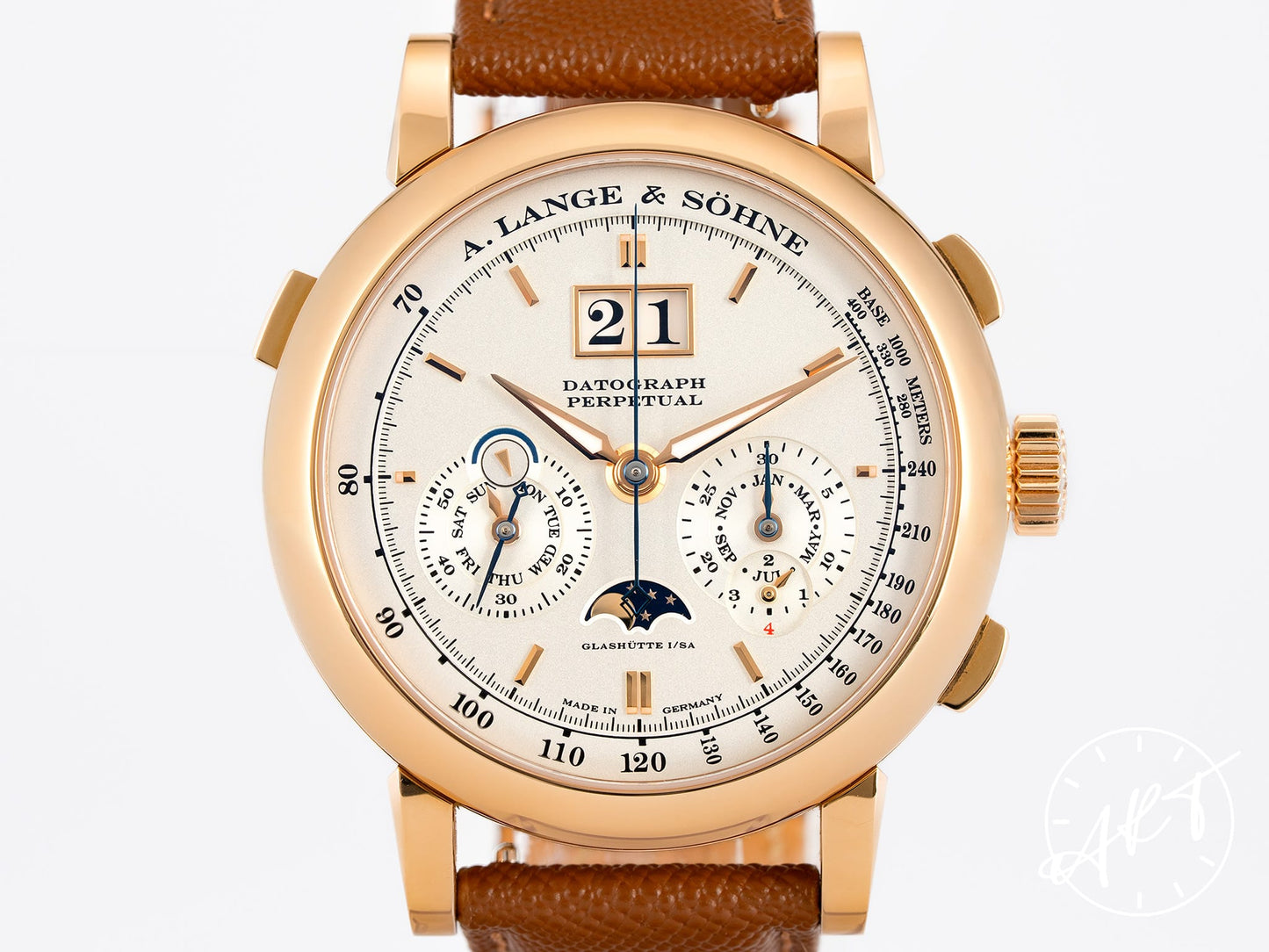 A. Lange & Söhne Datograph Perpetual Calendar Moonphase Silver Dial 18K RG Watch 410.032 BP