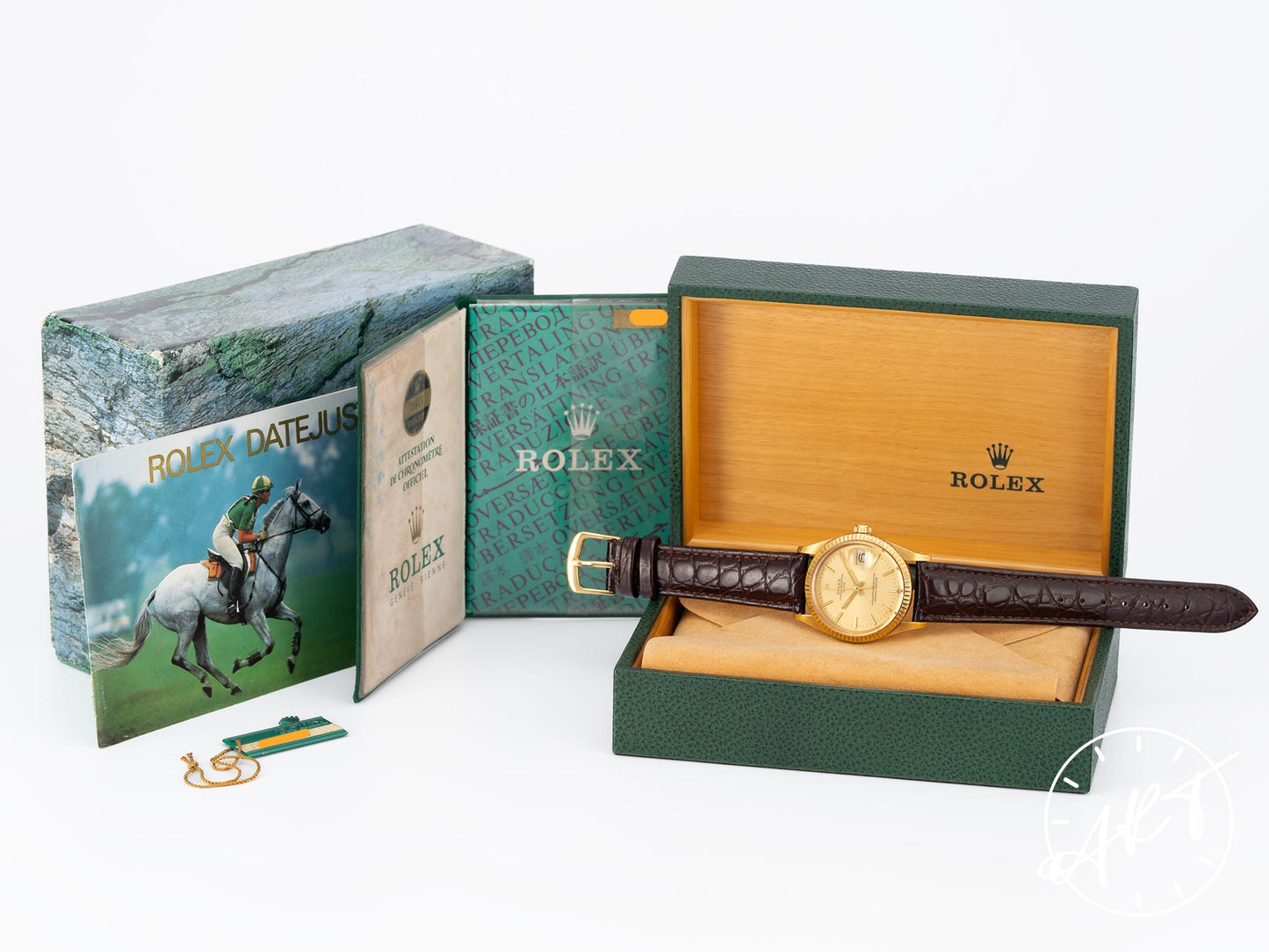 Vintage 1982 Rolex Oyster Perpetual Date Gold Dial 18K Gold Auto Watch 15038 BP