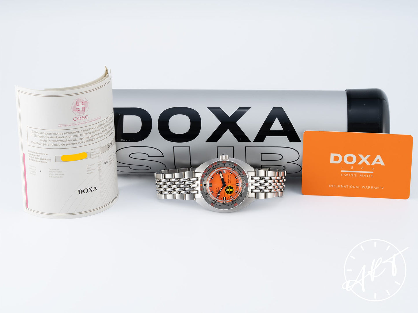 DOXA Sub 300 Orange Dial SS 50th Anniversary "Black Lung" Ltd Ed Watch BP
