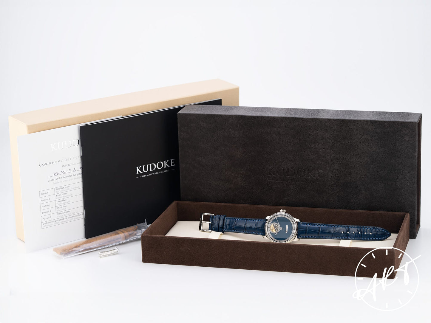 NEW Kudoke 2 Day/Night Deep Blue Dial FULLY ENGRAVED Movement Watch w/ B&P