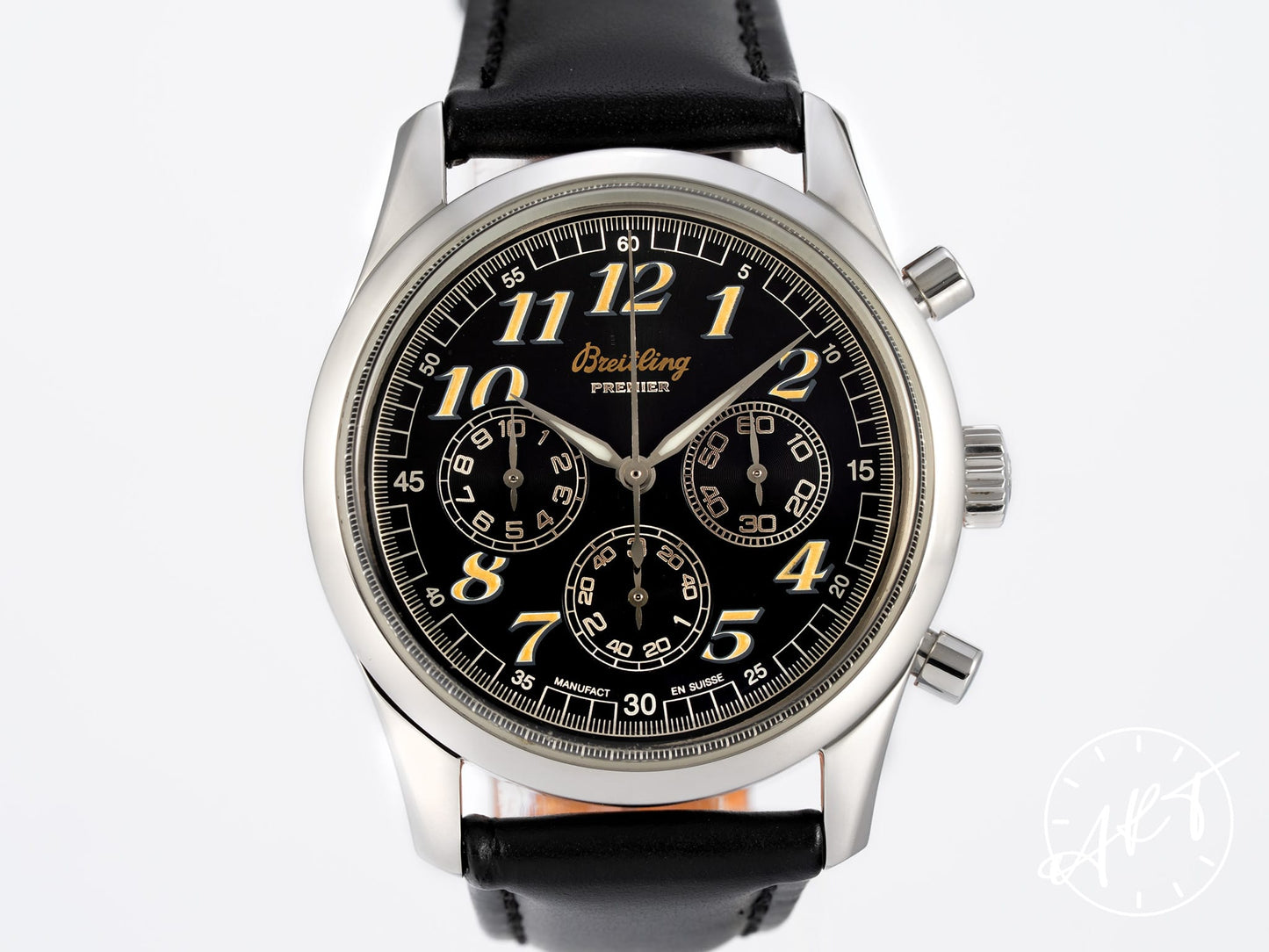 Breitling Navitimer Premier Chronograph Black T Dial SS Auto Pilot Watch A40035