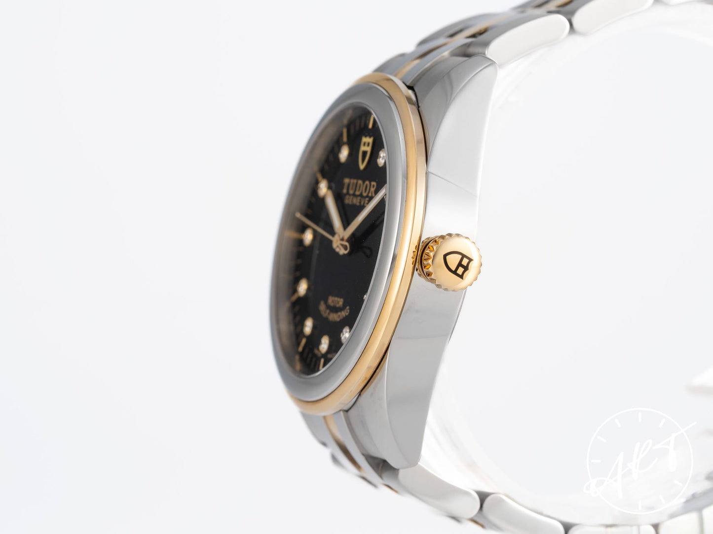 Tudor Glamour Date 36 Black Diamond Dial 18K Gold & SS Auto Watch 55003 w/ B&P
