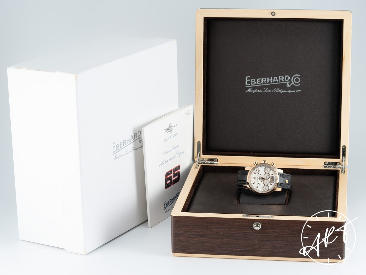 Eberhard & Co. Chrono 4 Silver Dial 18K RG Auto 65 Pcs Ltd Watch 30065.1 w/ B&P