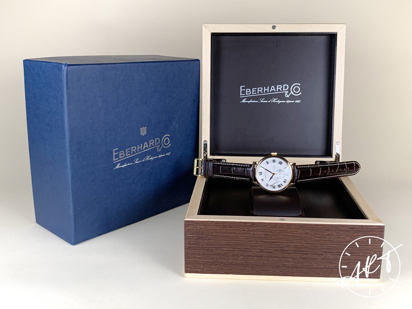 Eberhard & Co. 8 Jours Silver Dial 18K Rose Gold Manual Wind Watch 20023 w/ Box