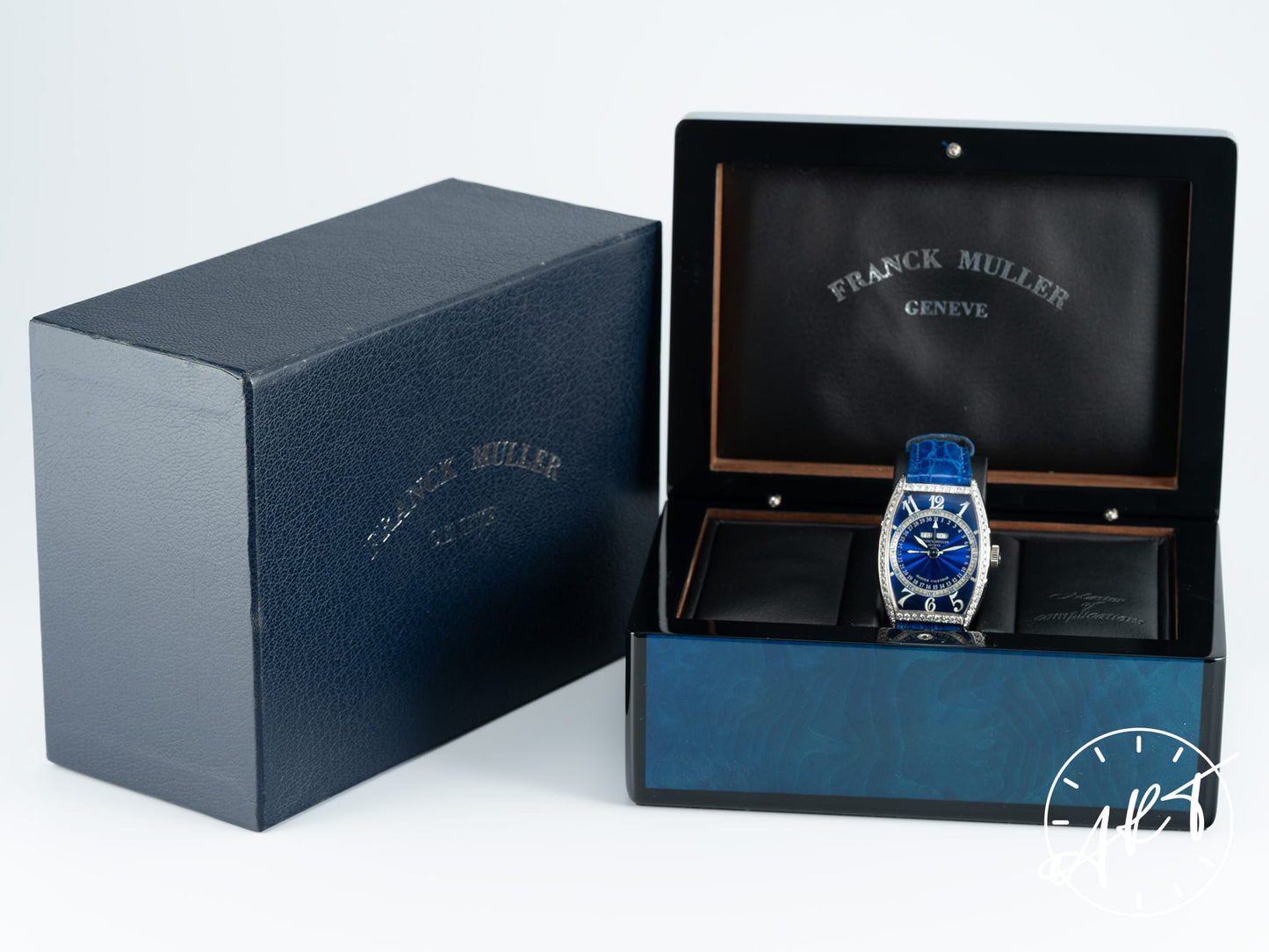 Franck Muller Cintrée Curvex Master Calendar Blue Dial 18K WG & Custom Diamond Watch 5850 MC w/Box