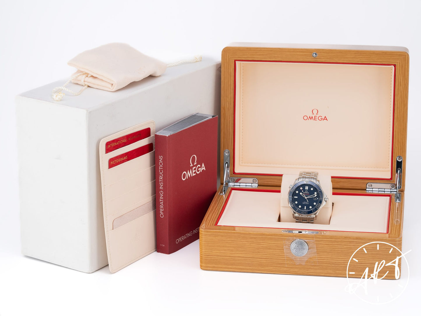 NEW Omega Seamaster Co-Axial Chronometer Blue Dial SS Auto Diver Watch w/ B&P