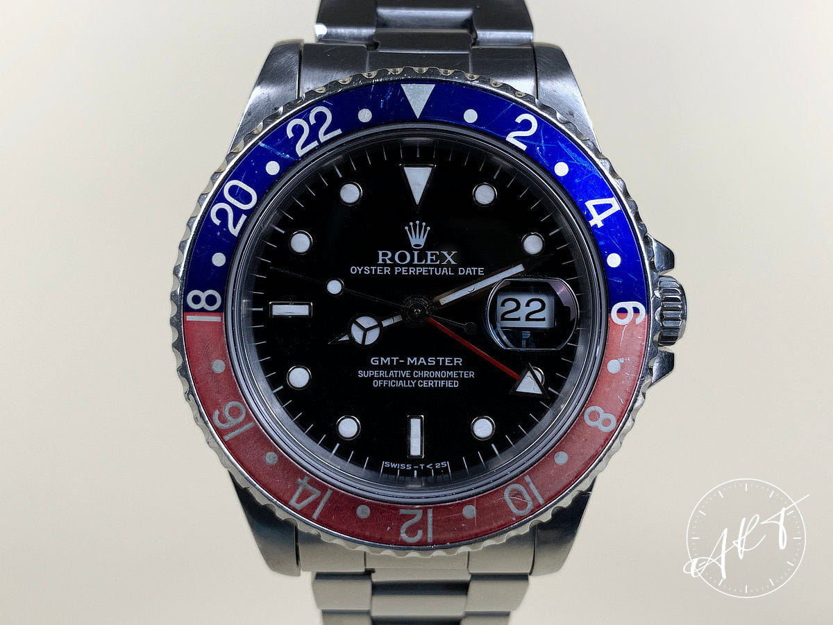1989 Rolex GMT-Master Pepsi Bezel Black Dial SS Auto Pilot Watch 16700 w/ B&P
