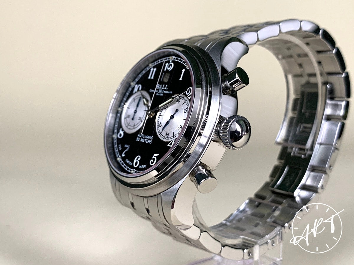 Ball Trainmaster Cannonball Chrono Reverse Panda Dial SS Auto Watch CM1052D BP