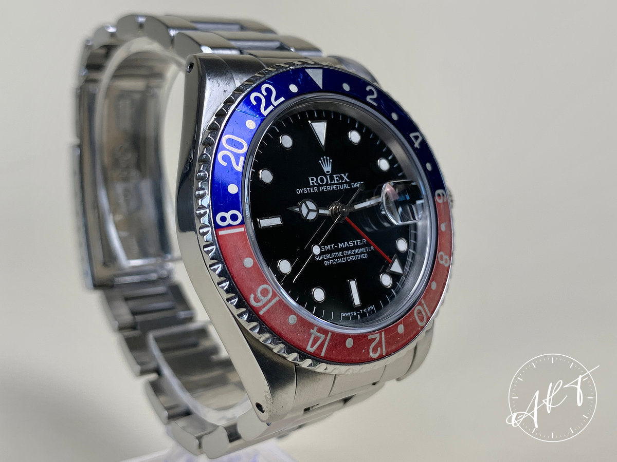 1989 Rolex GMT-Master Pepsi Bezel Black Dial SS Auto Pilot Watch 16700 w/ B&P