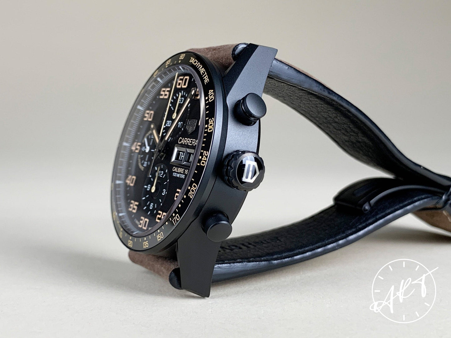 Tag Heuer Carrera Day-Date Chrono Black DLC-Coated Titanium Auto Watch CV2A84 BP