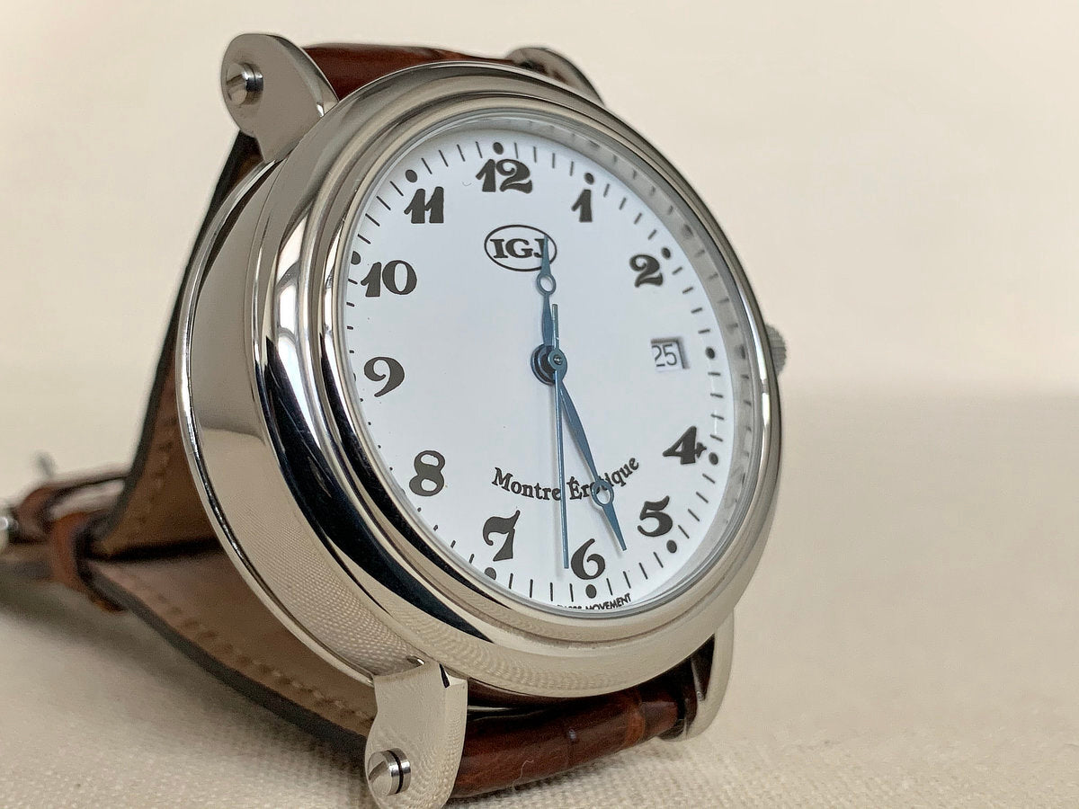 NOS IGJ Montre Erotique White Dial Stainless Steel Auto Ltd Ed Watch in FULL SET