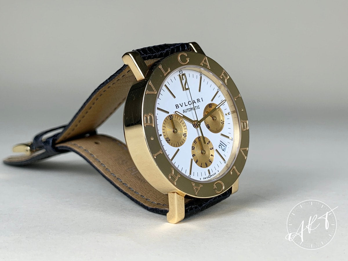Bvlgari BB 38 GL CH Chrono Gold & White Dial 18K Gold Auto Watch w/ Box & Manual