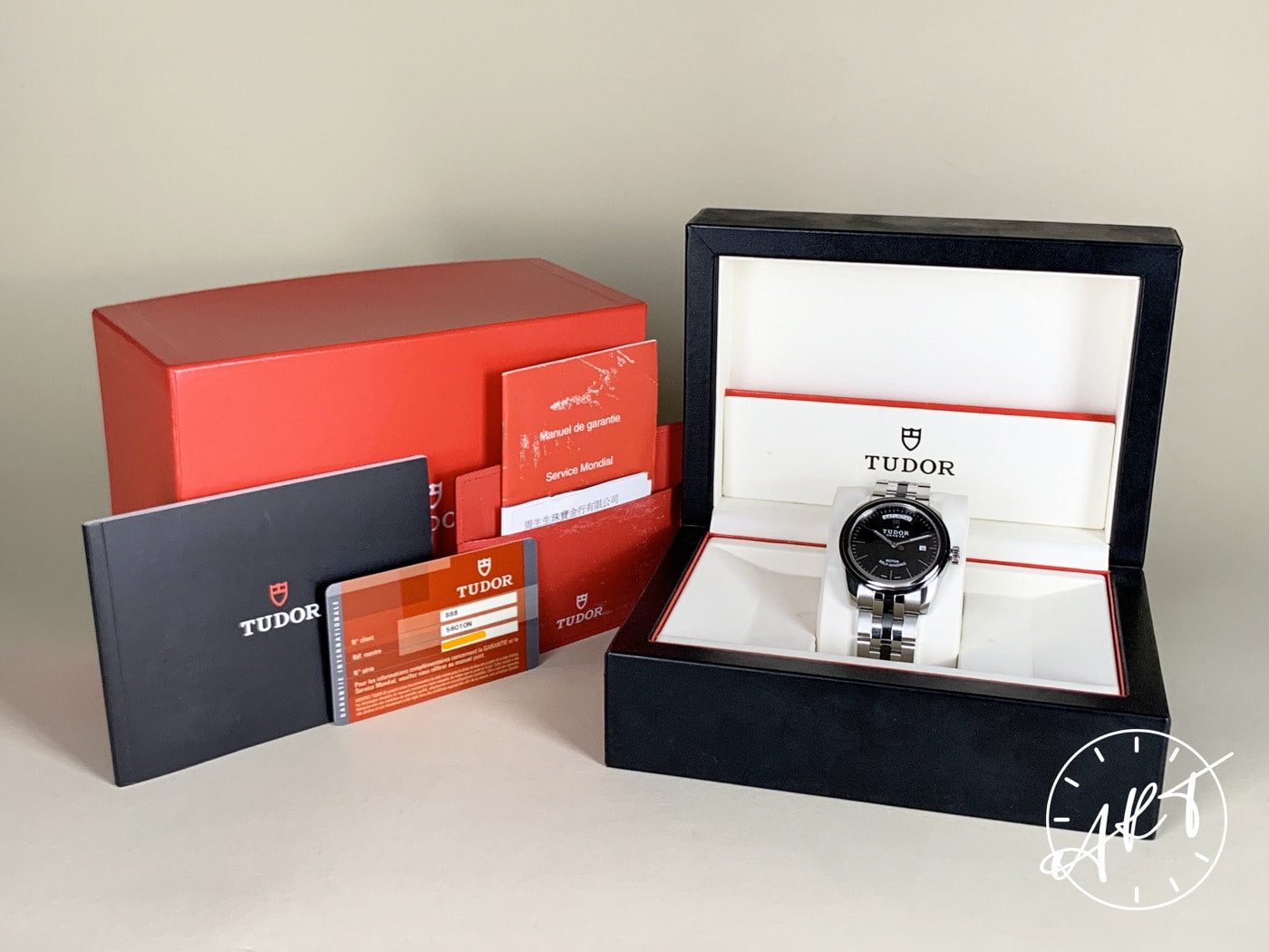 Tudor Glamour Day-Date Black Dial Stainless Steel Auto Watch 56010N in FULL SET