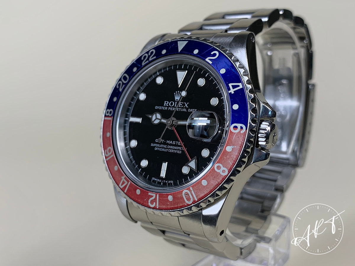 1989 Rolex GMT-Master Pepsi Bezel Black Dial SS Auto Pilot Watch 16700 w/ B&P
