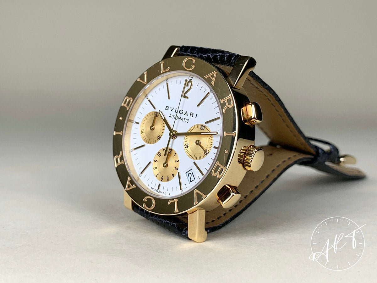 Bvlgari BB 38 GL CH Chrono Gold & White Dial 18K Gold Auto Watch w/ Box & Manual