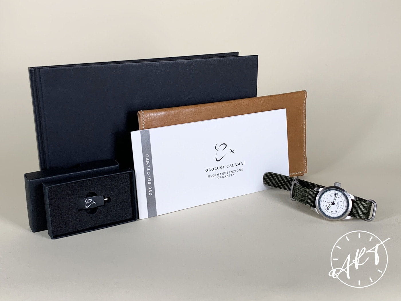 Orologi Calamai G50 Solotempo Green White Dial SS Auto Military Watch w/ B&P