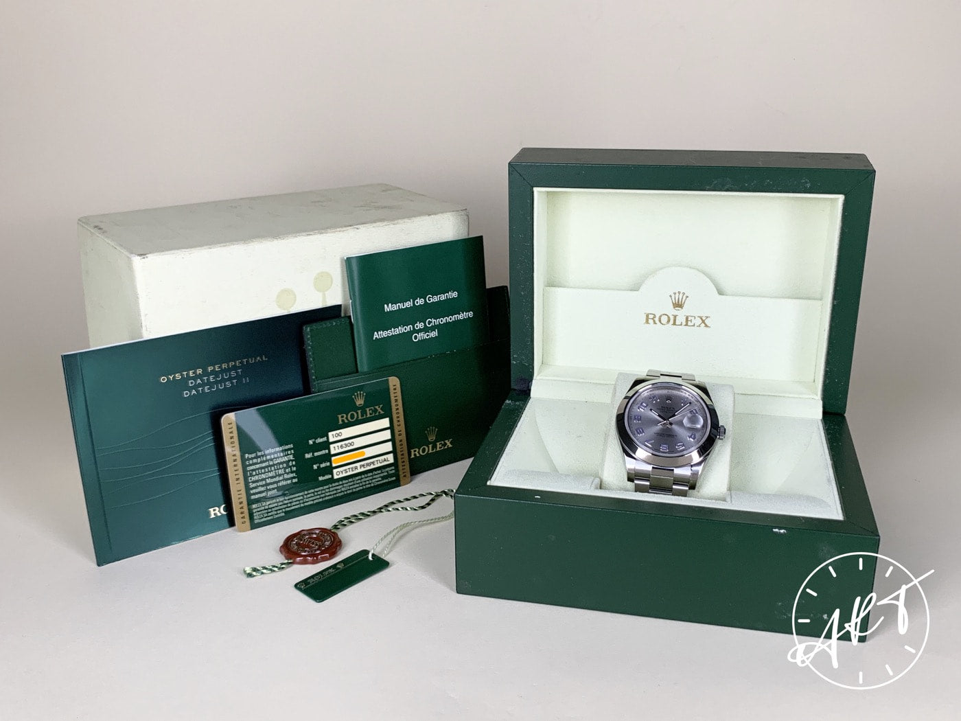 2012 Rolex Datejust II Silver Purple Arabic Dial SS Watch 116300 BP