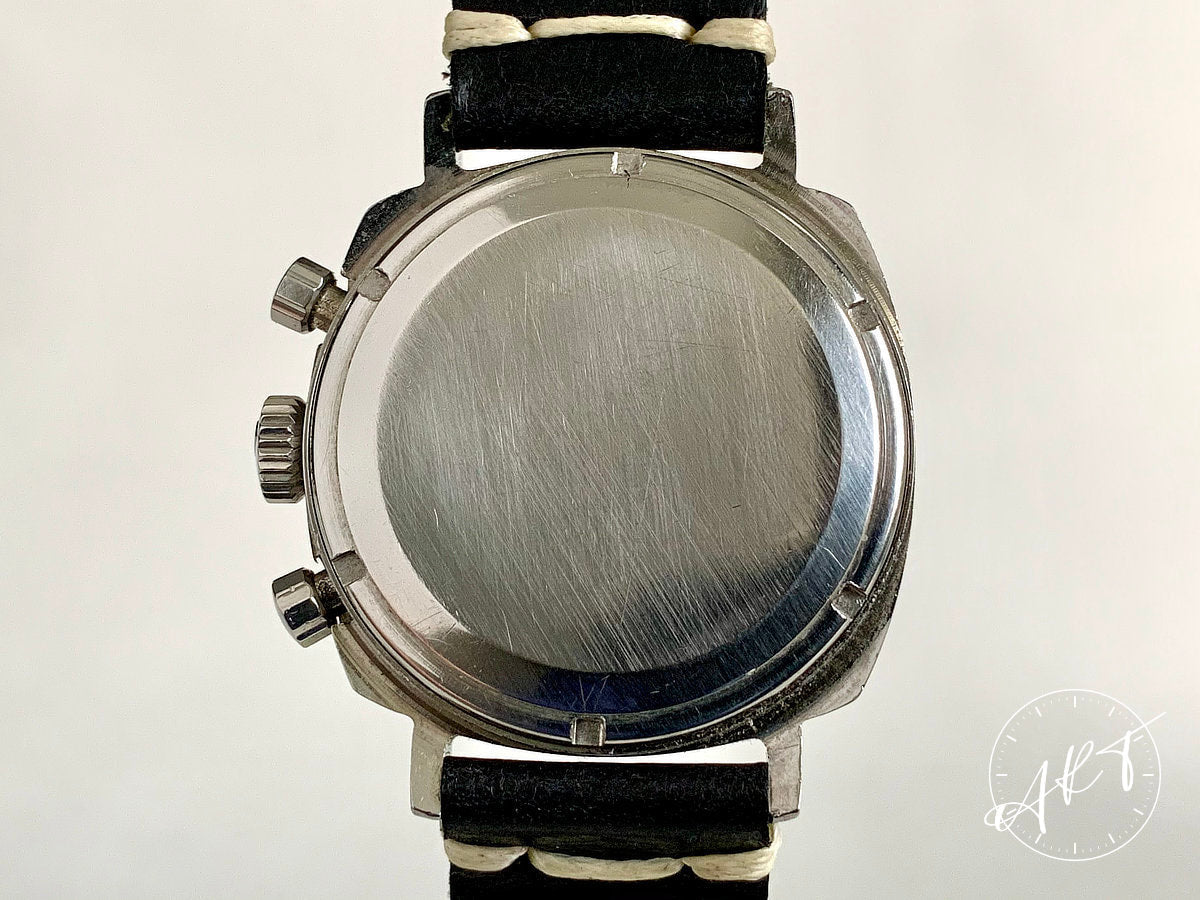 Vintage Heuer Camaro Chronograph Black Exotic Dial SS Manual Watch 73643 NT