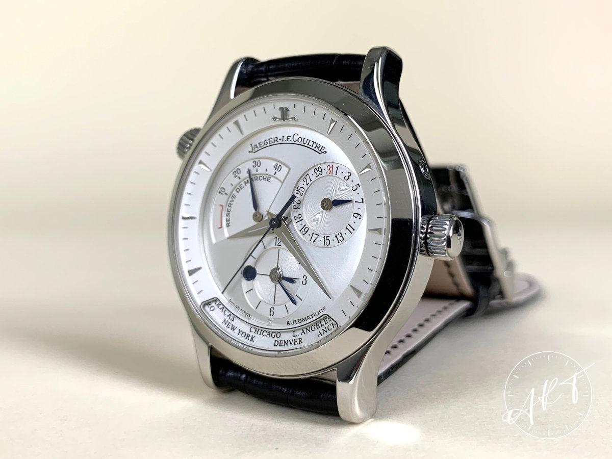 Jaeger-LeCoultre Master Geographic Silver Dial SS Auto Watch 142.8.92 w/ Box