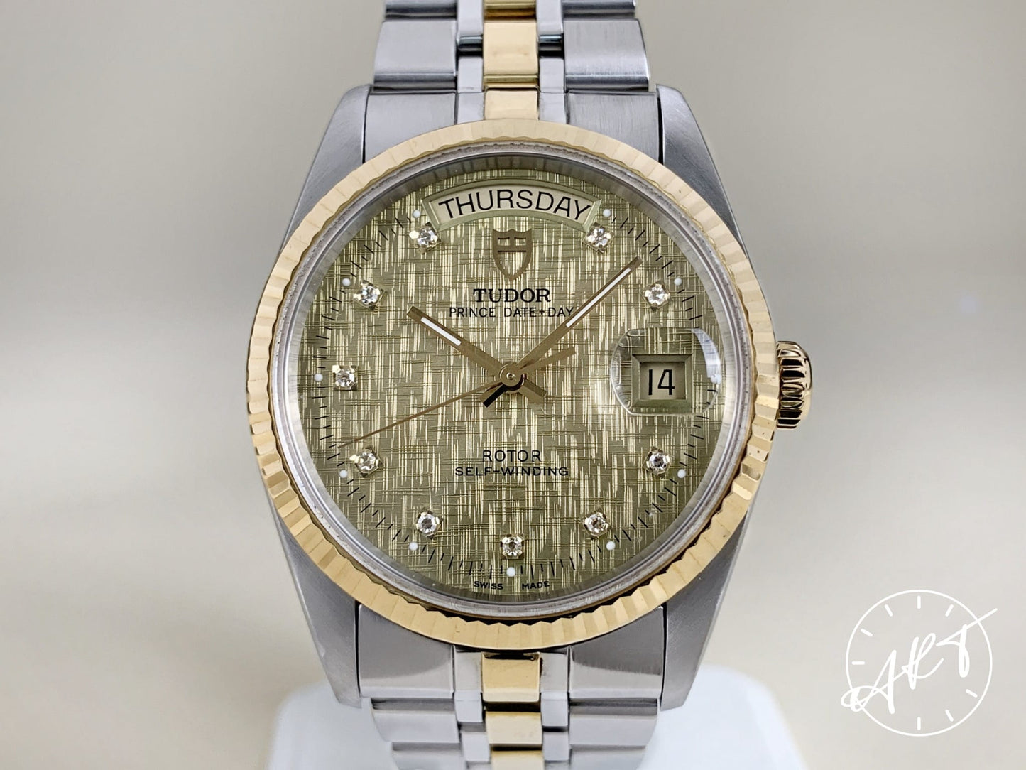 Tudor Prince Day-Date Champagne Diamond Dial 18K Gold & SS Watch 76213