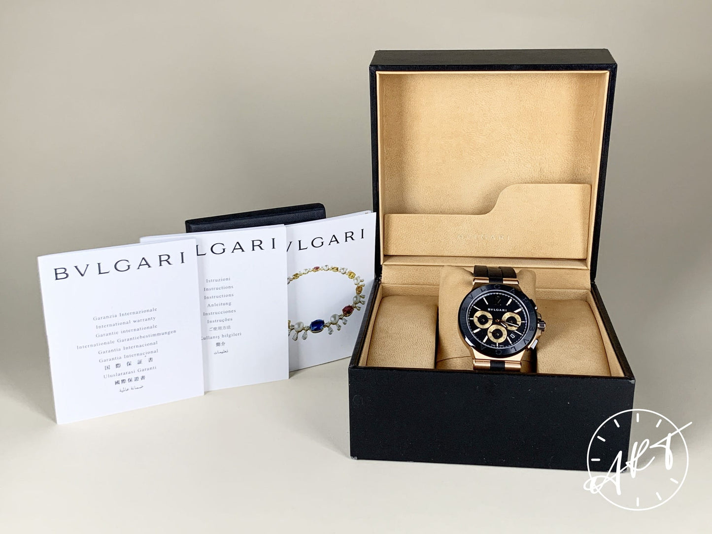 Bvlgari Diagono Chrono Black Dial RG 18K RG Auto Watch DGP42GCCH w/ Box & Manual