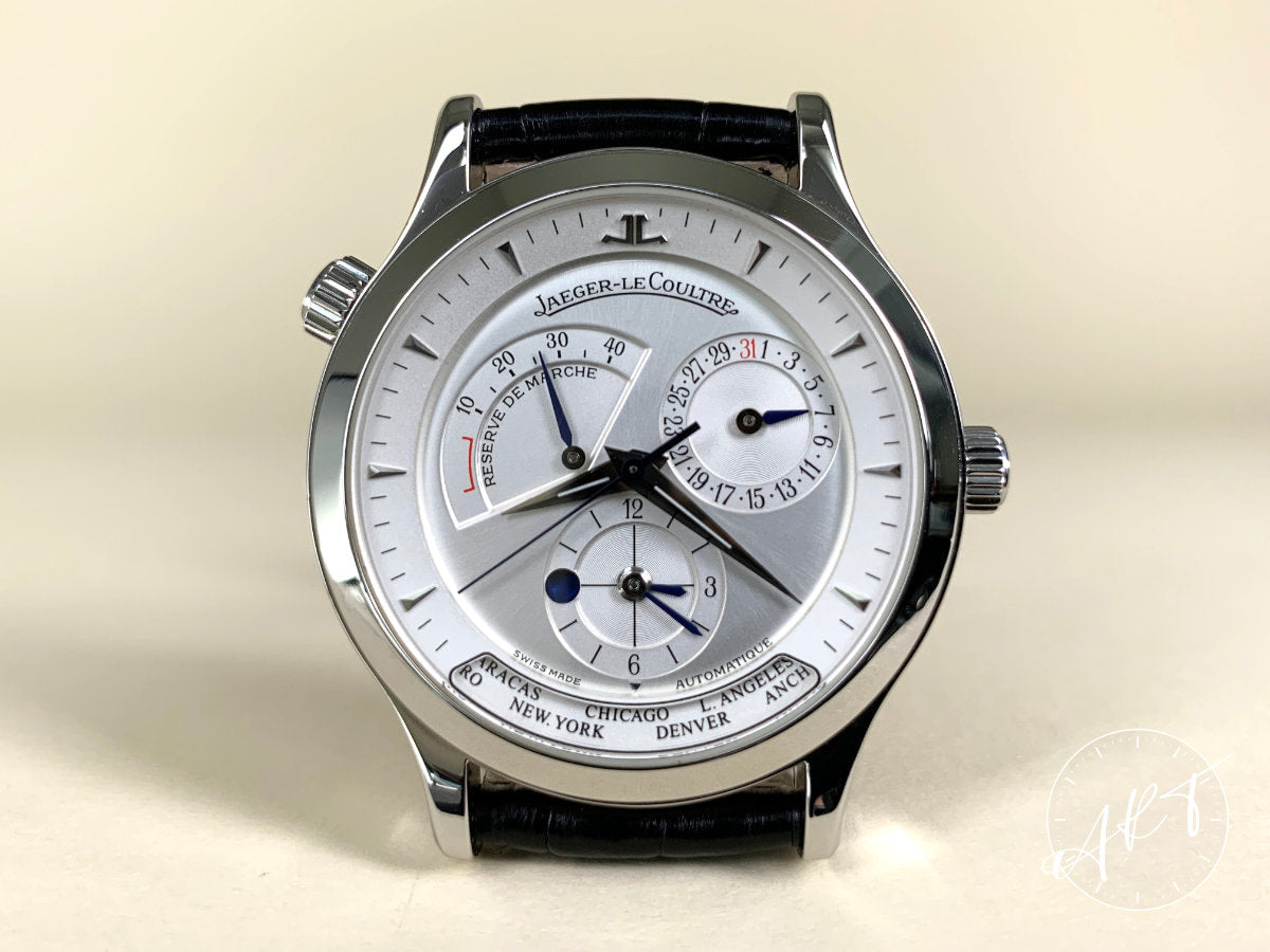 Jaeger-LeCoultre Master Geographic Silver Dial SS Auto Watch 142.8.92 w/ Box