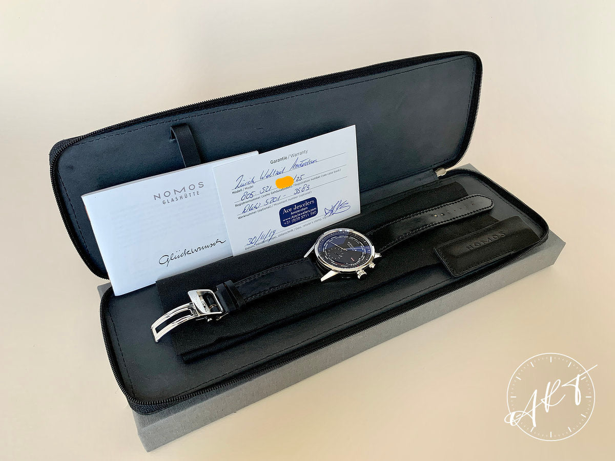 NOMOS Glashutte Zurich Weltzeit Worldtime Black Dial Amsterdam Ltd Watch BP