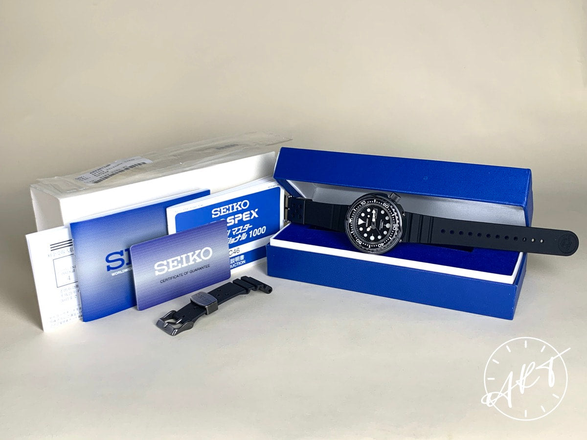 Seiko Prospex Marinemaster Darth Tuna DLC Titanium Quartz Watch SBBN013 BP