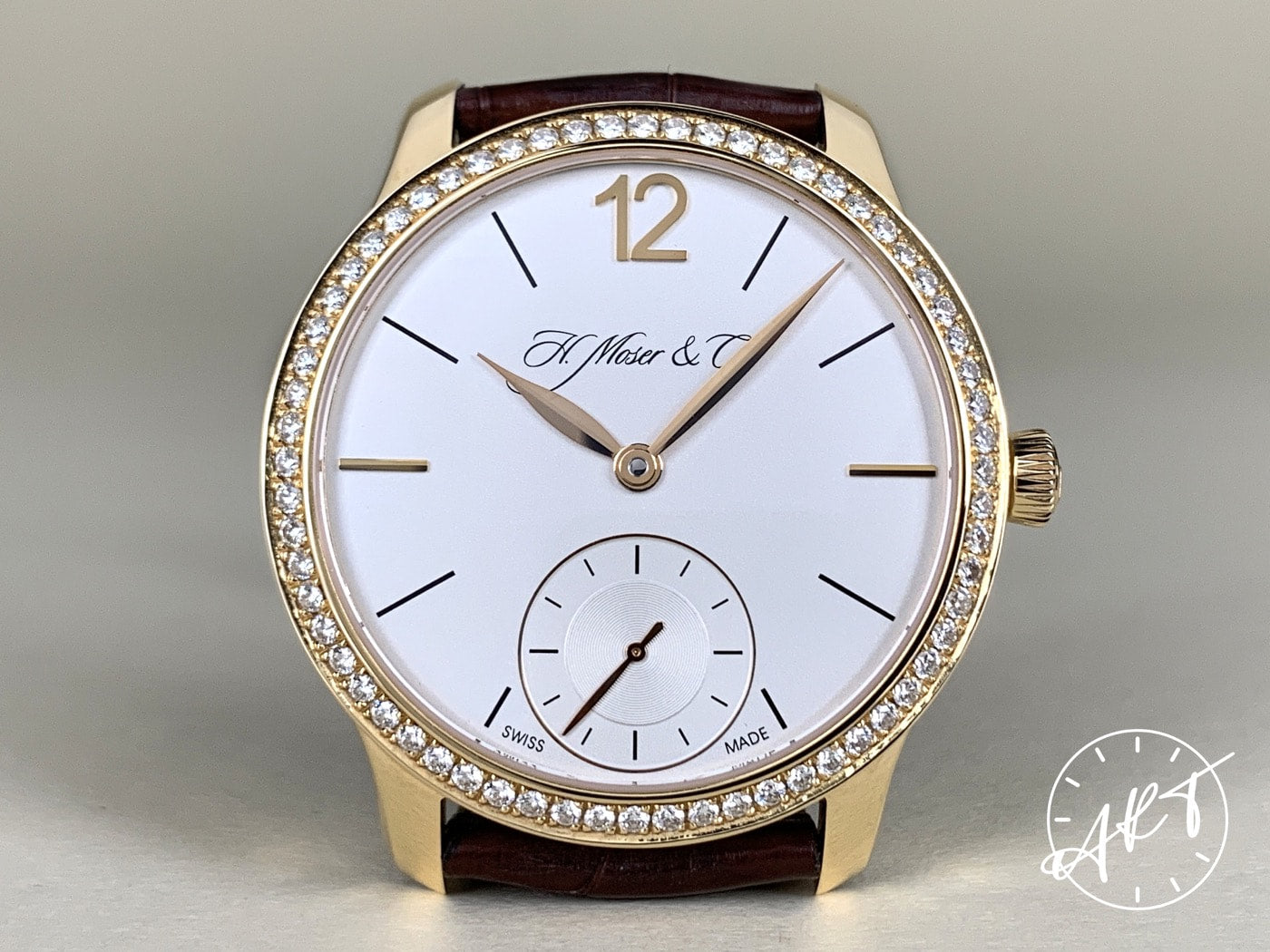 NEW H. Moser & Cie. Endeavour Factory Diamond Bezel White Dial 18K RG Watch BP