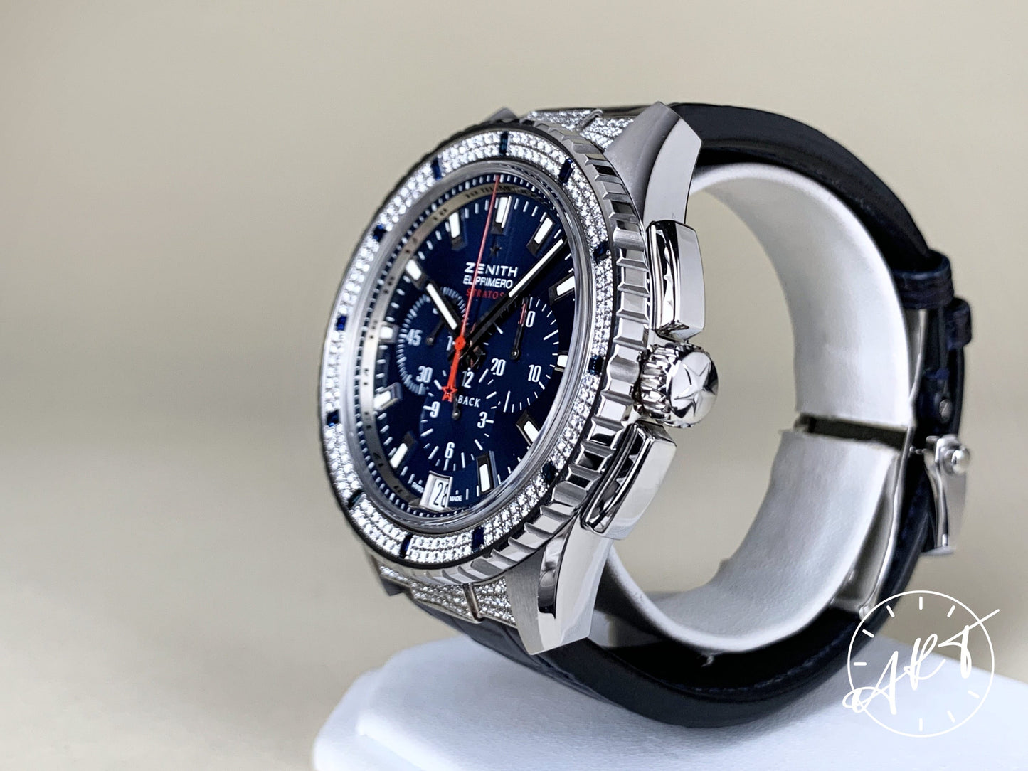 Zenith El Primero Flyback Chrono FACTORY DIAMOND Blue Dial Stratos Watch w/Box